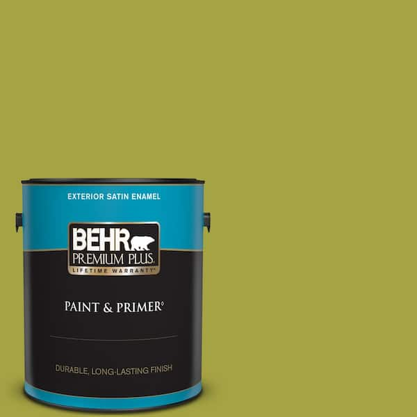 BEHR PREMIUM PLUS 1 gal. #400B-7 Lemon Grass Satin Enamel Exterior Paint & Primer