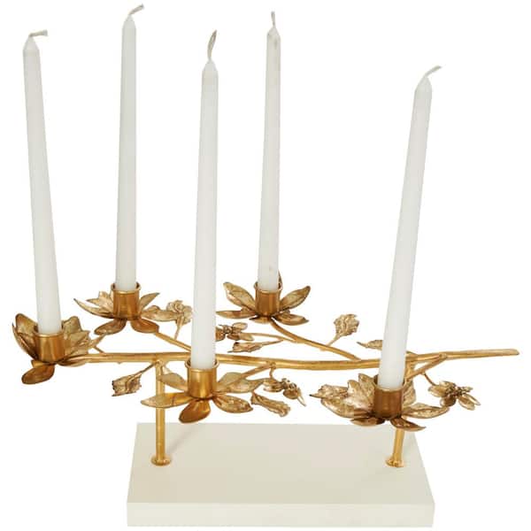 Litton Lane 7 in. Gold Metal Horizontal Floral Candelabra with Cream Base