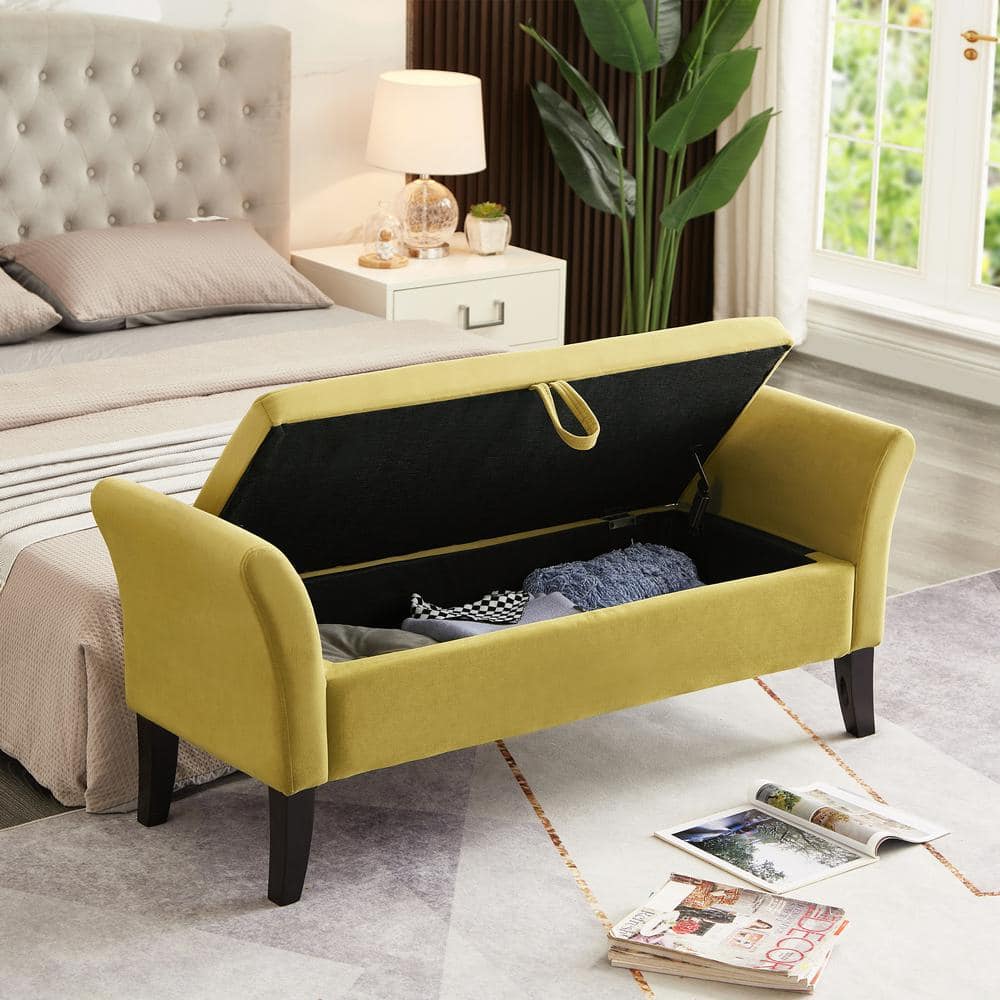 Harper Bright Designs Olive Green 51 5 In Velvet Bedroom Bench Storage For Entryway Gccp104008 The