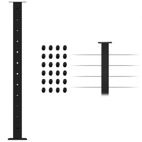 Afoxsos Stainless Steel 42 in. Cable Railing Line Post with Cable Grommets Black Finish Flat Top Deck Post (1-Pack)