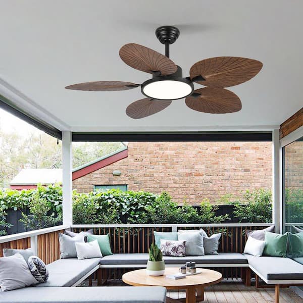 Farmhouse 52 in. Indoor ABS Tropical Palm Leaf Black Ceiling Fan with Lights, Remote Control Included