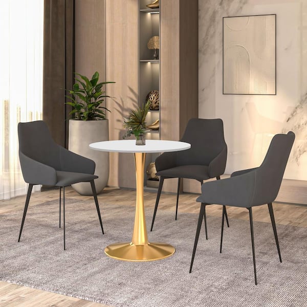 Leisuremod Round Dining Table 27 in. MDF Wood Tabletop with Gold Steel Pedestal Seats 4 Bristol Series in White