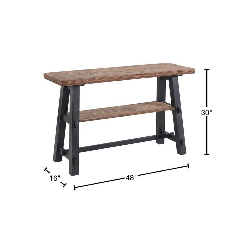 Adam 51'' Distressed Black Solid Wood Console Table with Shelf