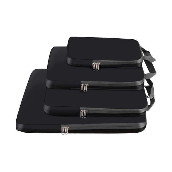 Black 4 PCS Compression Packing Cubes Travel Expandable Organizers 320D Fabric Tear Resistant Luggage Bags