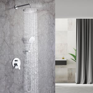 1-Spray 10 in. Dual Shower Head Wall Mounted Fixed and Handheld Shower Head 2.5 GPM in Chrome