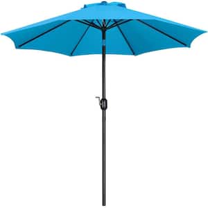 9 ft. 8 Ribs Market Umbrella with Push Button Tilt and Crank Outdoor Patio Umbrella in Sky Blue