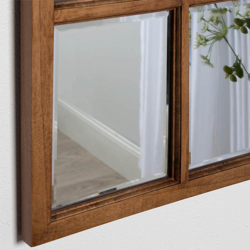 Rustic Caramel 26" x 32" Solid Wood 9-Pane Windowpane Wall Mirror