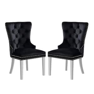 Kerry dale Black Flannelette Tufted Dining Chair (Set of 2)