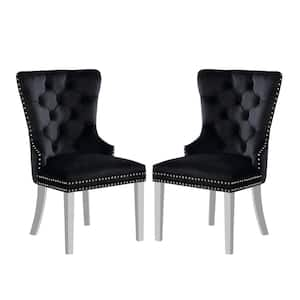 Kerry Dale Glam Black Flannelette Tufted Dining Chair (Set of 2)