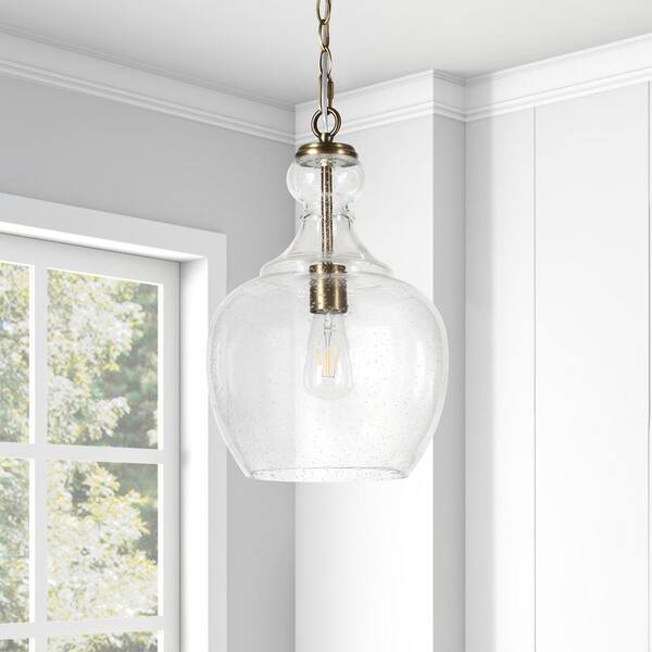 Meyer Cross Verona 1 Light Brass Pendant With Seeded Glass Shade Pd0270 The Home Depot - Seeded Glass Pendant Light Brass
