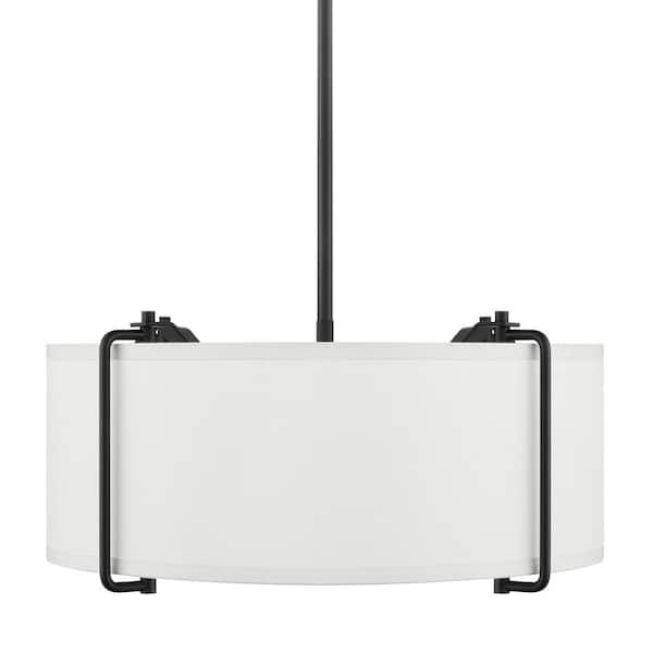 Home Decorators Collection Brookley 4-Light Matte Black Pendant with White Fabric Shade
