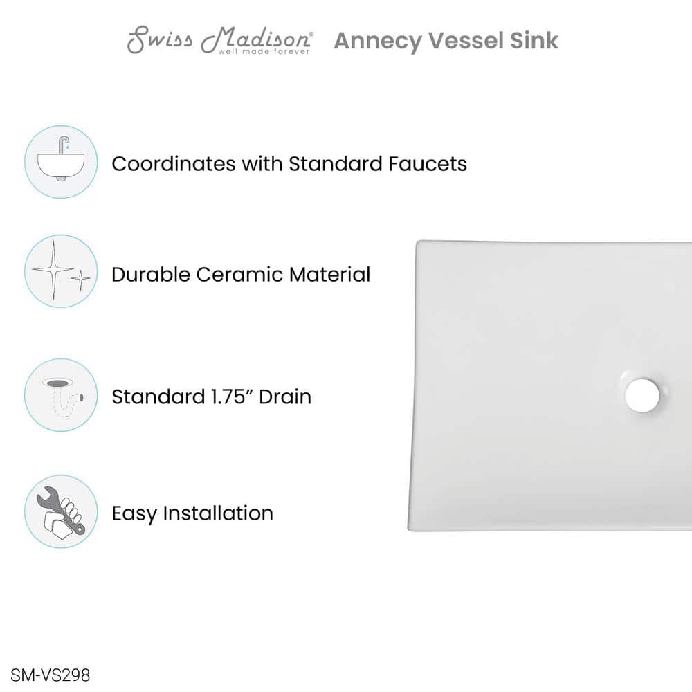 Annecy White Ceramic Rectangle Vessel Bathroom Sink