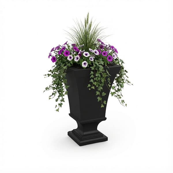 Vienna 25 in. Tall Self-Watering Black Polyethylene Urn Planter