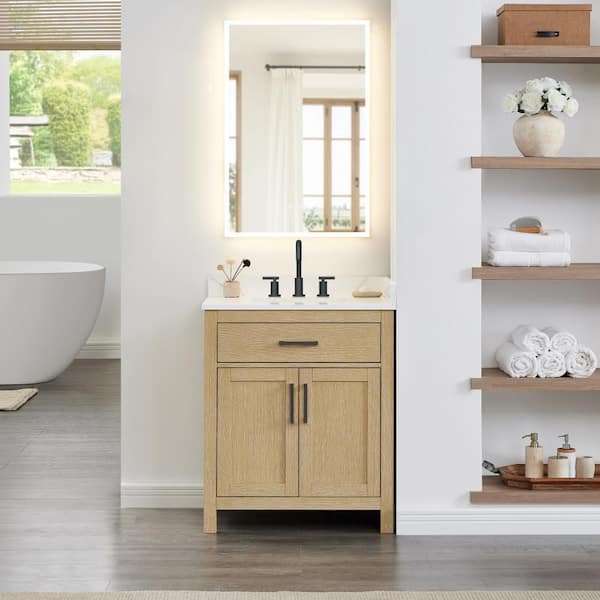 Beckett 30 in. Single Freestanding Whitewashed Oak Bath Vanity with Giotto Quartz Top