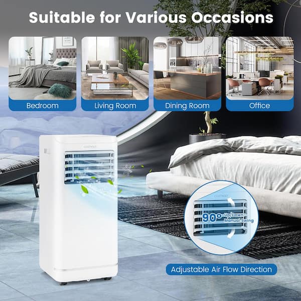  COSTWAY 8000 BTU Portable Air Conditioner, 4-in-1 AC Unit with  Cool, Fan, Dehumidifier & Sleep Mode for Rooms up to 250 Sq.Ft, 24H Timer,  Child Lock, Remote Control & Window Kit (