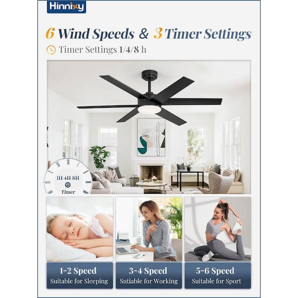 52 Inch Indoor/Outdoor Black Modern Ceiling Fan with Light and Remote/APPfor Living Room, Dual 6 Blades, Quiet DC Motor