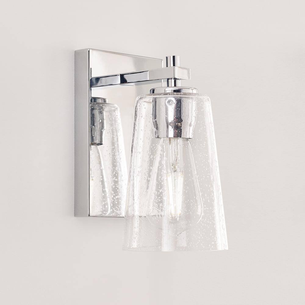 Chrome Clear Seeded Glass Round Wall Sconce, 1-Light