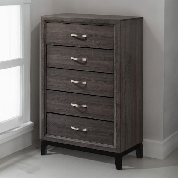 Benjara 16 in. Gray 6-Drawer Wooden Tall Dresser Chest of Drawers
