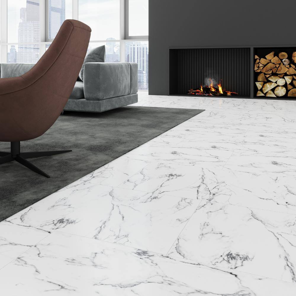 Calacatta White Marble Look 12" x 24" Vinyl Tile Flooring