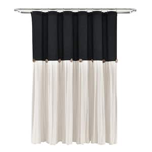 72 in. x 72 in. Linen Button Shower Curtain Black/White Single