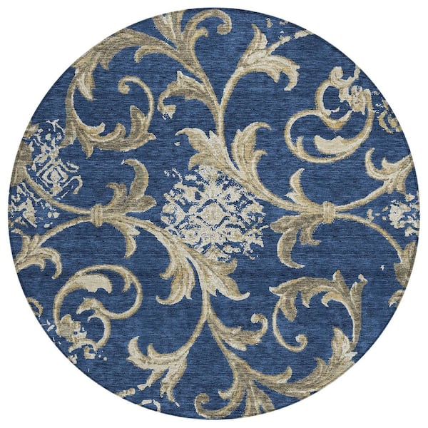 Chantille Machine Washable Indoor/Outdoor Abstract ACN3012 Navy 8 ft. x 8 ft. Round Rug