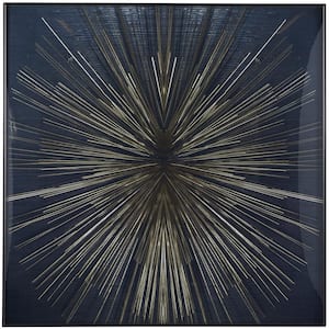Porcelain Dark Blue Radial Starburst Wall Decor with Gold Accents