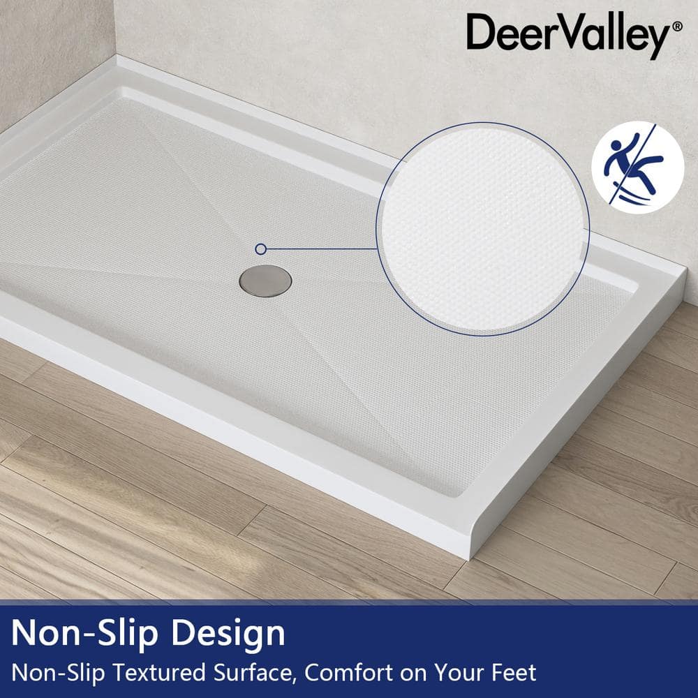 60'' White Acrylic Shower Base with Non-slip Design