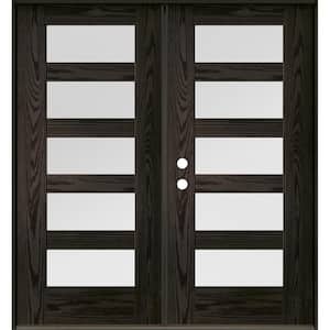Modern 72 in. x 80 in. 5-Lite Right-Active/Inswing Satin Glass Baby Grand Stain Double Fiberglass Prehung Front Door