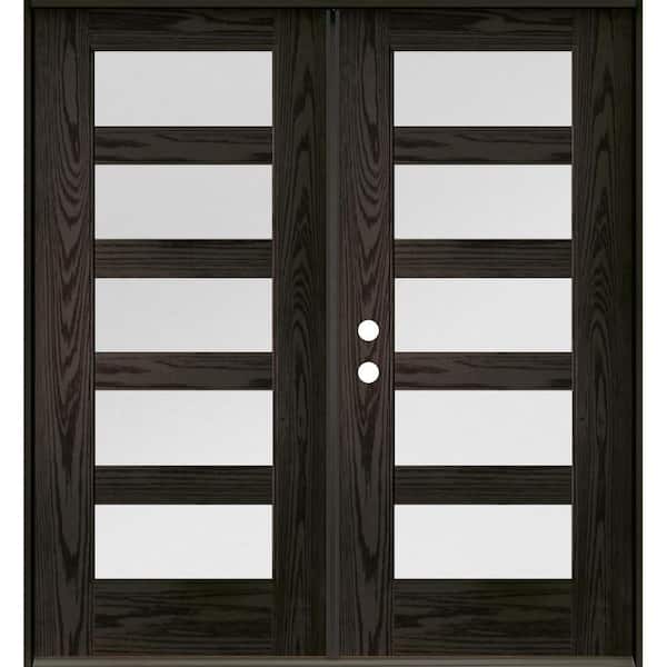Krosswood Doors Modern 72 in. x 80 in. 5-Lite Right-Active/Inswing Satin Glass Baby Grand Stain Double Fiberglass Prehung Front Door