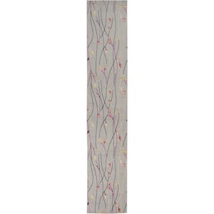 Grafix Grey 2 ft. x 12 ft. Floral Contemporary Kitchen Runner Area Rug