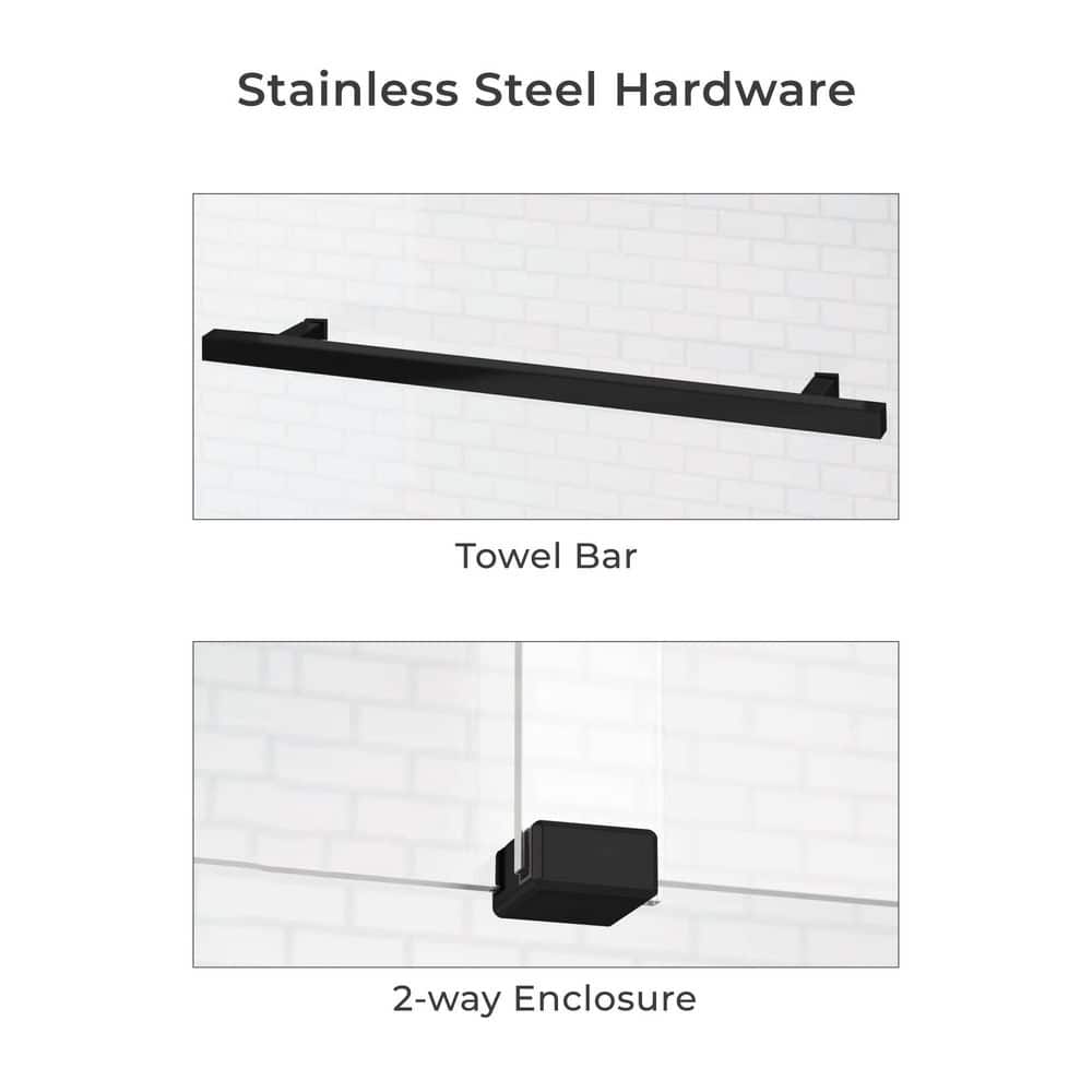 Matte Black Frameless Double Sliding Shower Door with Clear Tempered Glass