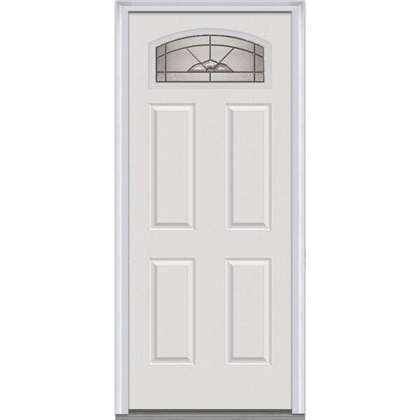 MMI Door 30 in. x 80 in. Master Nouveau Left-Hand 1/4 Lite 4-Panel Classic Primed Fiberglass Smooth Prehung Front Door