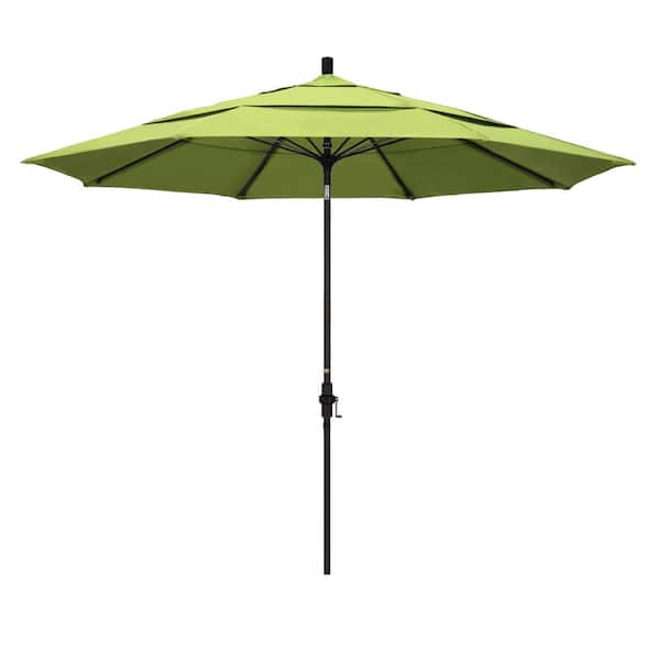 California Umbrella 11 ft. Bronze Aluminum Market Patio Umbrella with Collar Tilt Crank Lift in Parrot Sunbrella