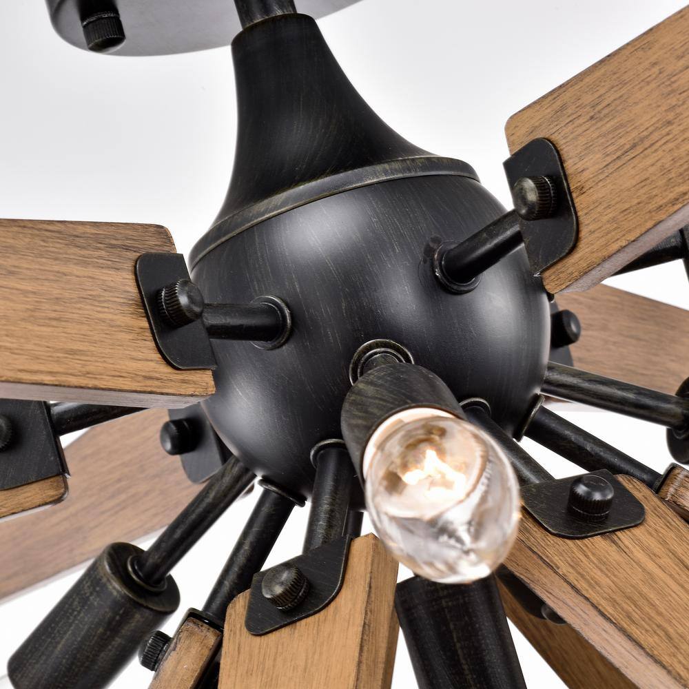 Bernice 26'' Antique Black and Natural Wood Sputnik Flush Mount