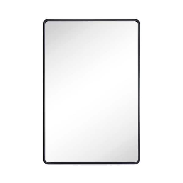 Tileon 22 in. W x 30 in. H Medium Rectangular Aluminum Framed Wall Bathroom Vanity Mirror in Black