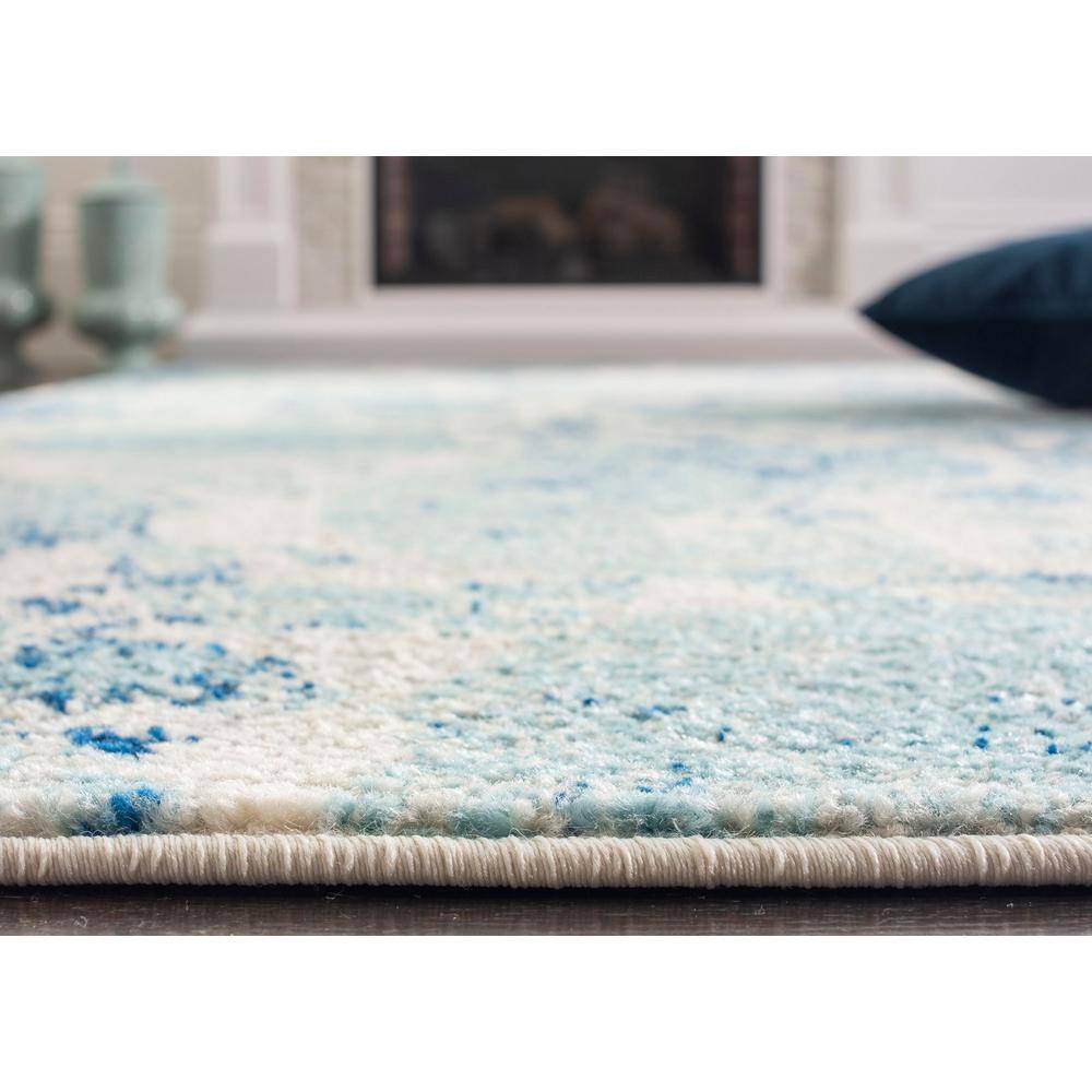 Cream and Turquoise Synthetic Hand-knotted Runner Rug
