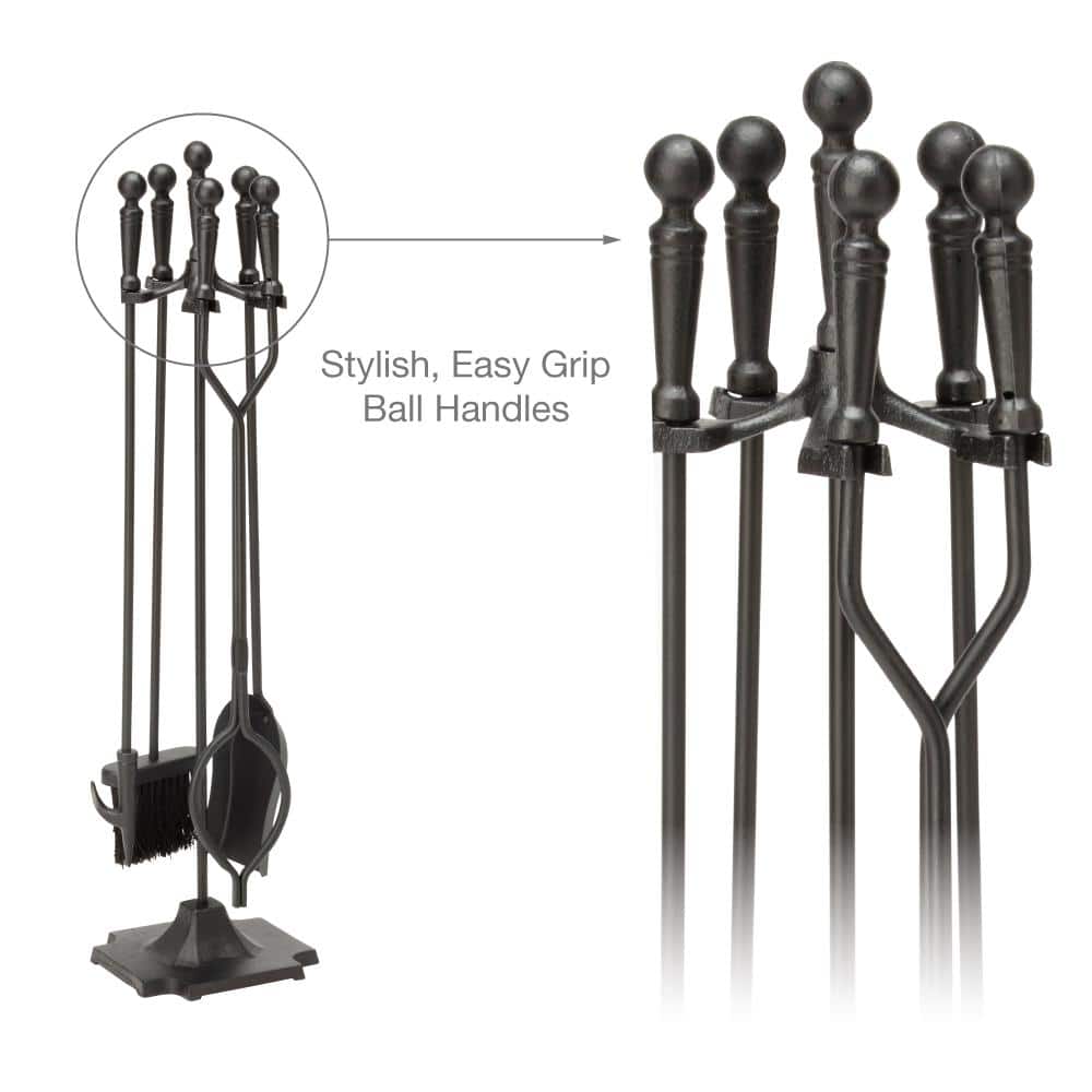 UniFlame 5-Piece Black Cast Iron Fireplace Tool Set