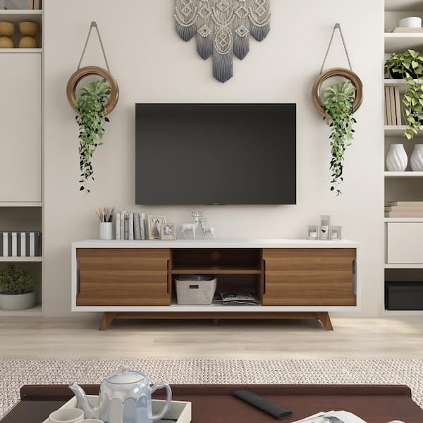 Furniture of America Coralitos 63 in. White TV Stand Fits TV's up to 72 in. with Storage