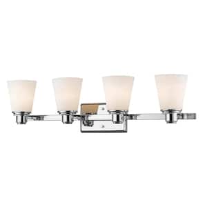 Kayla 30.375 in. 4-Light Chrome Vanity Light with Matte Opal Glass Shade