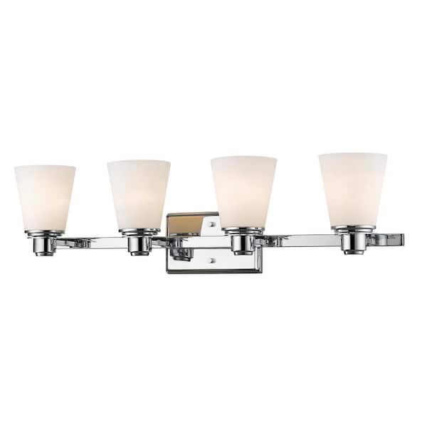 Unbranded Kayla 30.375 in. 4-Light Chrome Vanity Light with Matte Opal Glass Shade