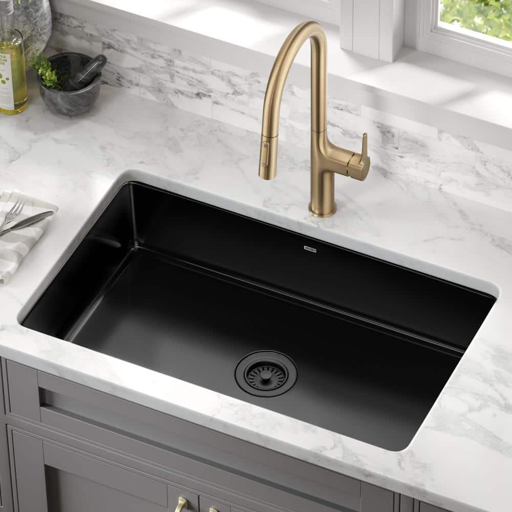 Glossy Black Porcelain Enameled Steel Undermount Kitchen Sink