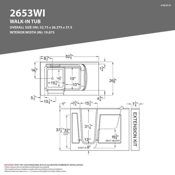Safe Premier 52.75 in. x 60 in. x 26 in. Right Drain Walk-in Whirlpool Bathtub in White Safe Premier 52.75 in. x 60 in. x 26 in. Right Drain Walk-in Whirlpool Bathtub in White