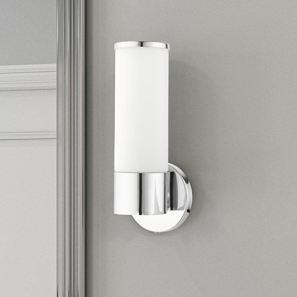 Polished Chrome Steel Wall Sconce with Opal Glass Shade