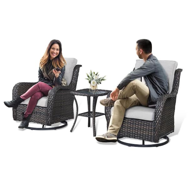 Outdoor Swivel Yellow Wicker Outdoor Rocking Chair with CushionGuard Blue Cushions Patio (Set 2-Pack)