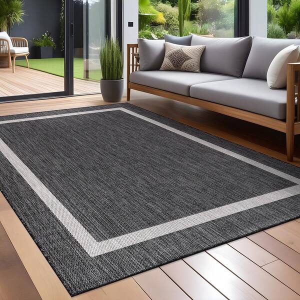 HINTERBERG DESIGN ヒンターバーグ 直径74cm、56cm Beverly Rug 9 X 12 Dark Gray White Waikiki Modern Bordered