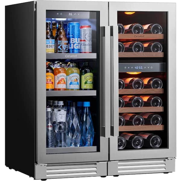 Ca'Lefort 30 in. Triple Zone 28-Wine Bottles 100-Cans Beverage and Wine Cooler Side-by-Side Refrigerator Low Noise Fridge in Black