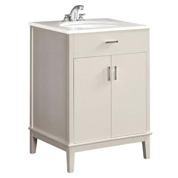 Simpli Home Urban Loft 24 in. Bath Vanity in Soft White with Engineered Quartz Marble Vanity Top in White with White Basin