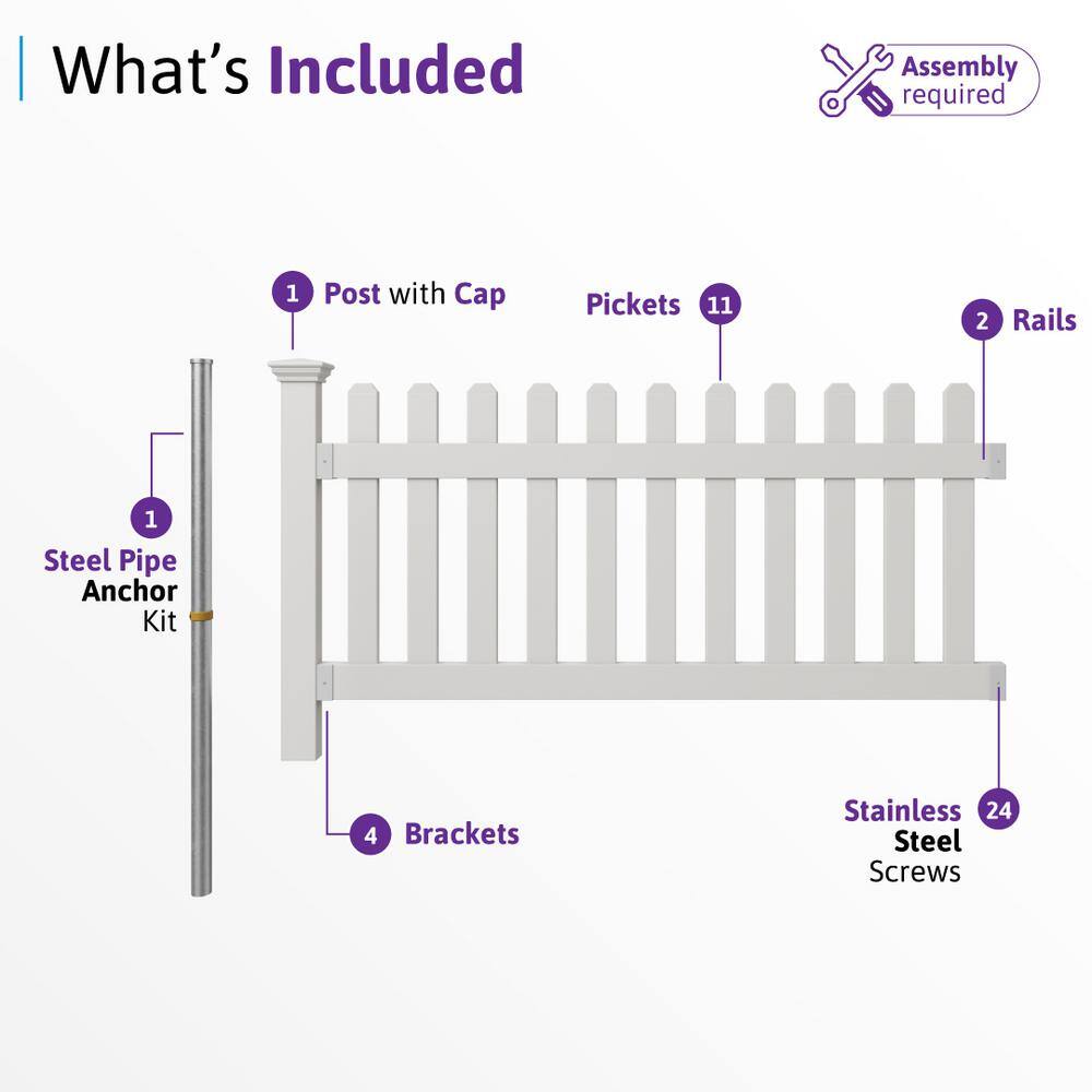 3ft H x 6ft W White Vinyl No Dig Picket Fence Panel