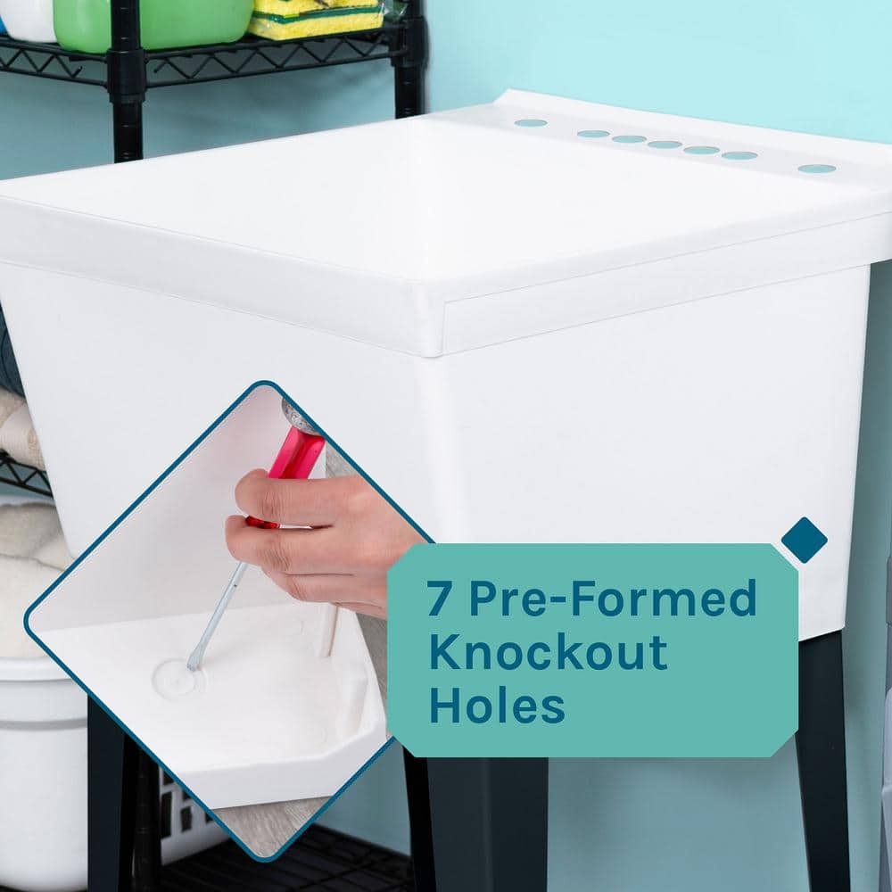 White Freestanding Utility Sink with Black Metal Legs