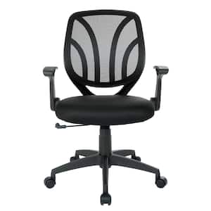Black Mesh Screen Back Chair with Flip Arms and Silver Accents